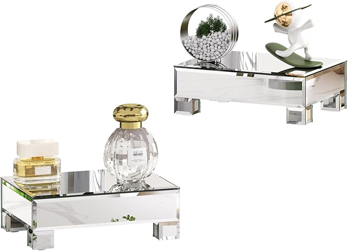 Set of 2 Mirrored Risers for Display, Mirrored Display Stand, Glass Perfume by Uniglam