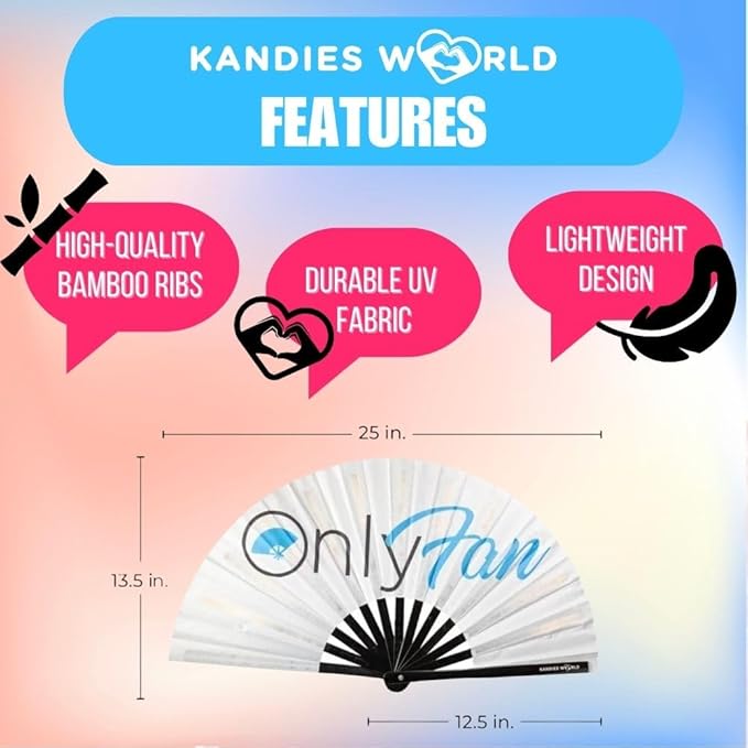Kandies World UV Reactive Custom Festival Folding Hand Fan - Image 2
