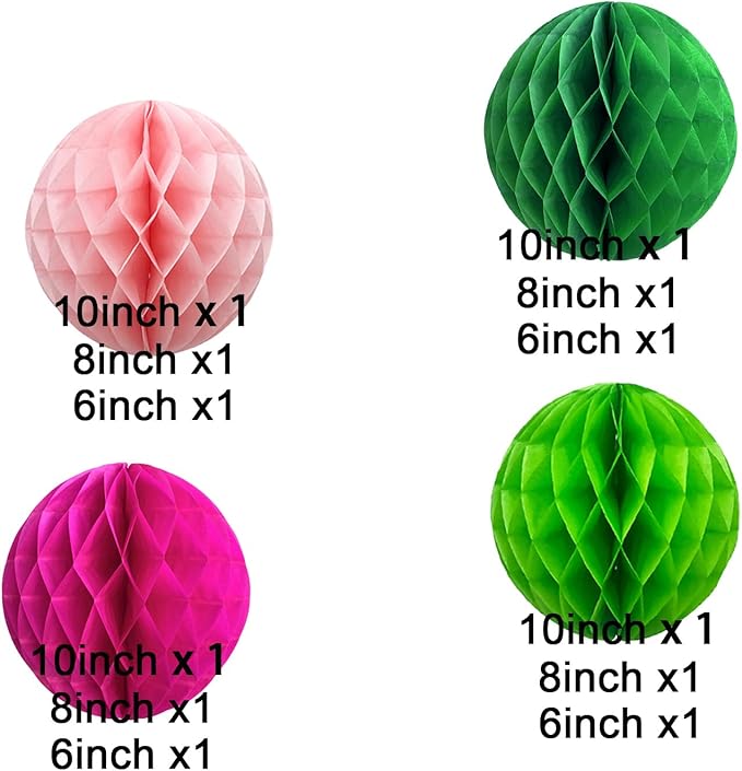 CC wonderland zone 12pcs Hot Pink and Green Paper Honeycomb Balls - Image 3