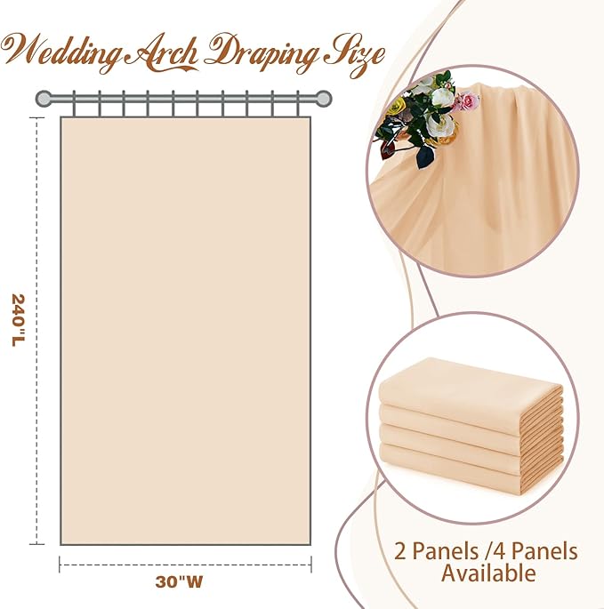 SiinvdaBZX 2 Panels Wedding Arch Draping Fabric 30" x 20Ft Peach Pink Sheer - Image 3