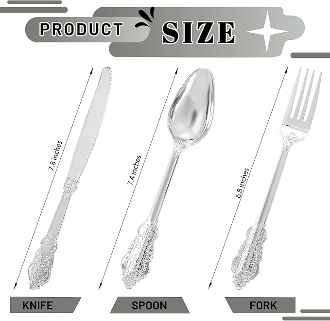 300Pieces Silver Plastic Silverware - Image 2