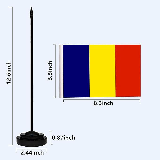 Romania Romanian Deluxe Desk Flag Set Small Mini Miniature Romania Romanian - Image 3