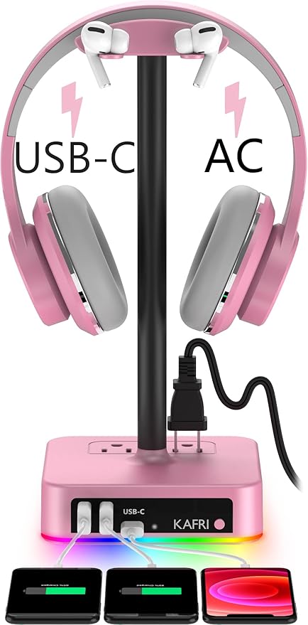KAFRI RGB Headphone Stand with USB Charger Desk Gaming Headset Holder Hanger by Unknown