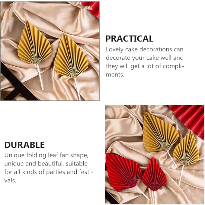 16pcs Golden Tree Leaf Folding Fan Cake Toppers - Image 7