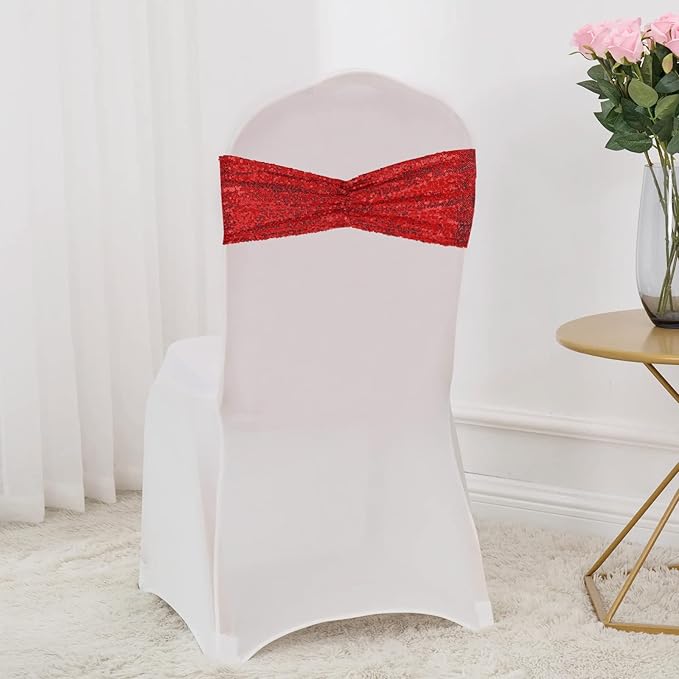 SquarePie Pack of 100 Chair Sashes Sparkly Red Sequin Bands - Image 8
