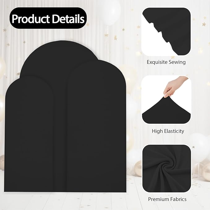 WEERRW Wedding Arch Cover Black Spandex Fitted Set of 3 Balloon Arch Stand - Image 3