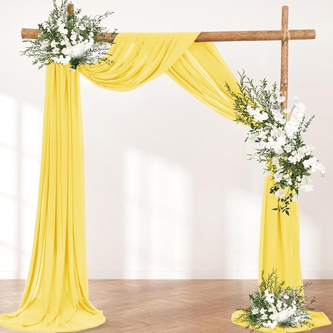 Wedding Arch Draping Fabric 2 Panels 30'' x 18FT Yellow Sheer Chiffon Arch - Image 4