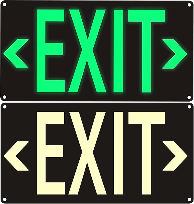 2Pack Photoluminescent Exit Sign Black, 14.25"x 7.5" Glow In The Dark Exit - Image 3