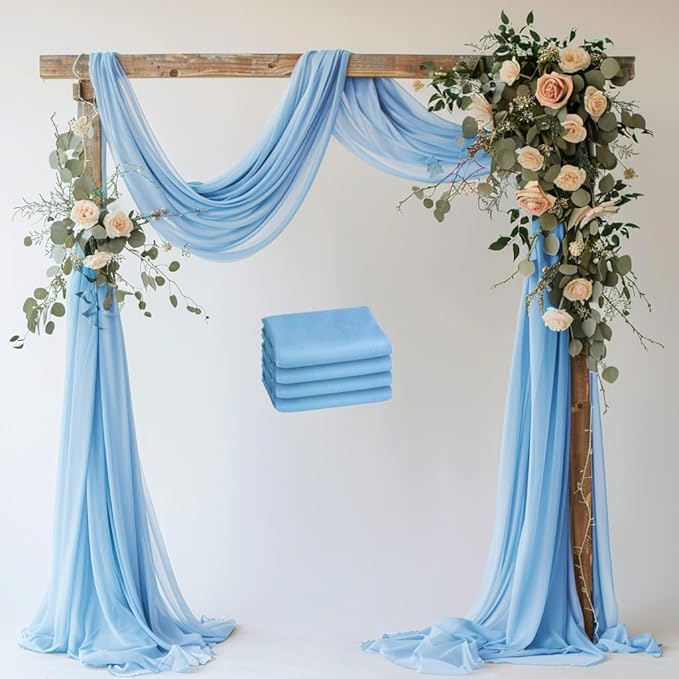 Wedding Arch Draping Fabric 4 Panels 28.7" x 20FT Dusty Blue Sheer Chiffon by Xiomot