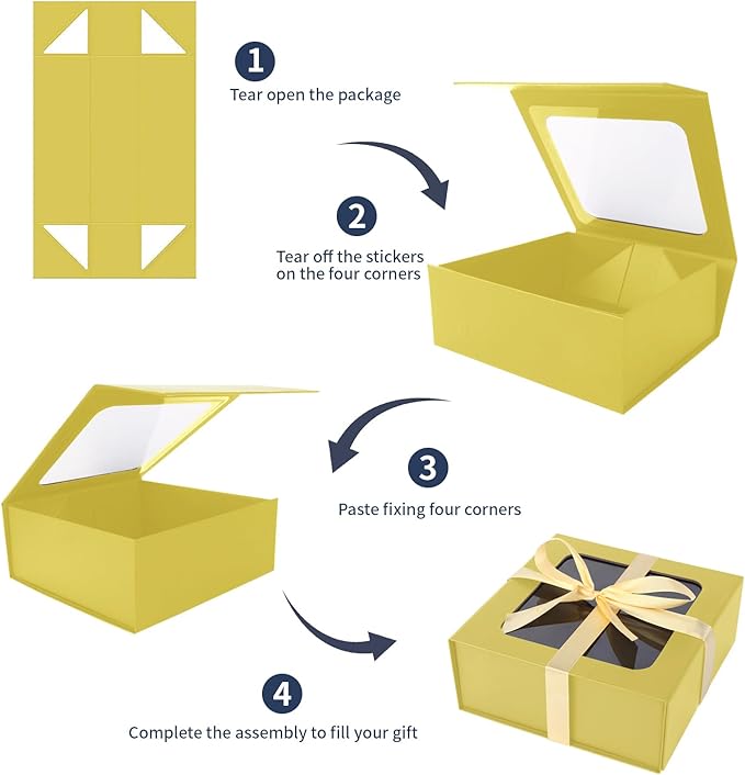 Gold Gift Boxes with Window, 7.5"x7.5"x3.1" Bridesmaid Boxe - Image 5