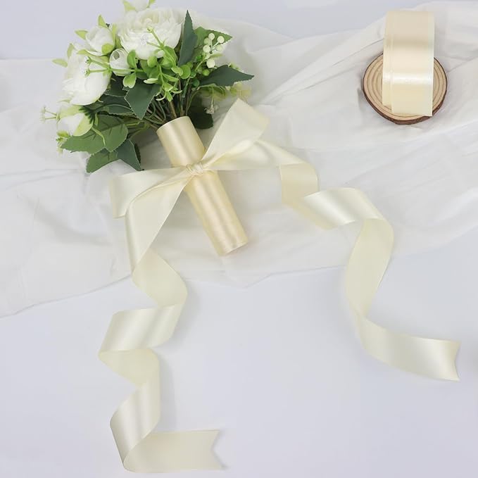 Rice White Solid Satin Ribbon 1-1/2 Inch 25 Yards Solid Polyester Fabric Ribbon - Image 6