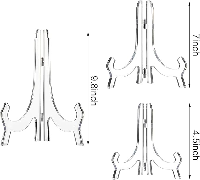 HESTYA 3 Pieces 4.5/7/9.8 Inch Clear Acrylic Easels Display Stands Plate Stands - Image 2