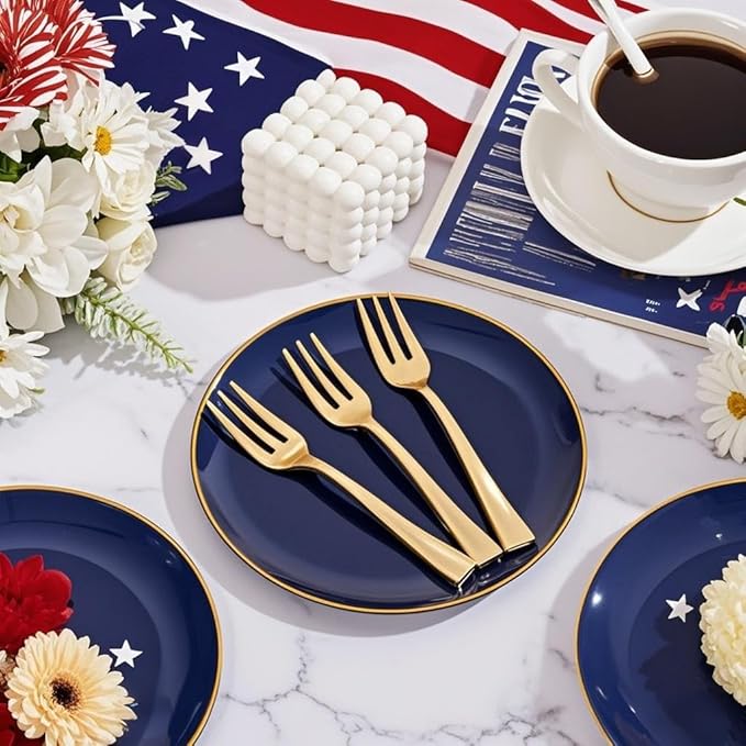 Festiva 200Pcs Navy Blue Gold Dessert Plates 6.3" - Image 6
