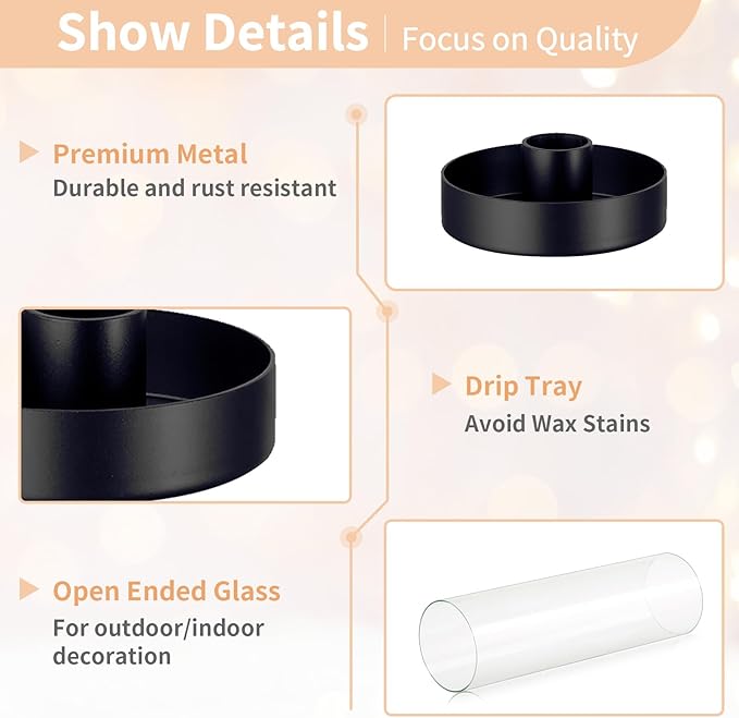 NUPTIO Hurricane Glass Candle Holders: 2 Pcs Black Candlestick Tapers Holder - Image 7