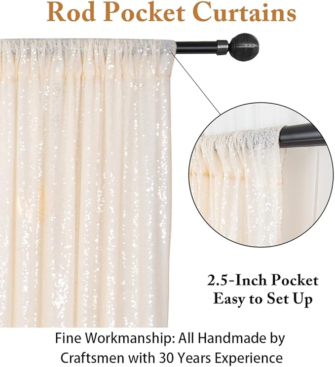 ShinyBeauty 8FT x 10FT Ivory Sequin Backdrop | Sparkle Fabric Drapes - Image 3