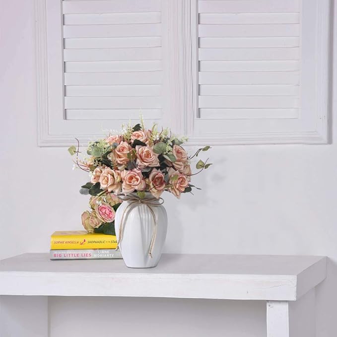 LESING Artificial Rose with Vase, Fake Silk Flowers Bouquets in Vase Table - Image 7