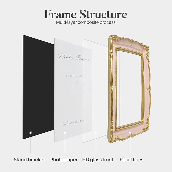 Cuspin 4x6 Vintage Picture Frame Pink and Gold Photo Frame, 4 by 6 Picture - Image 6