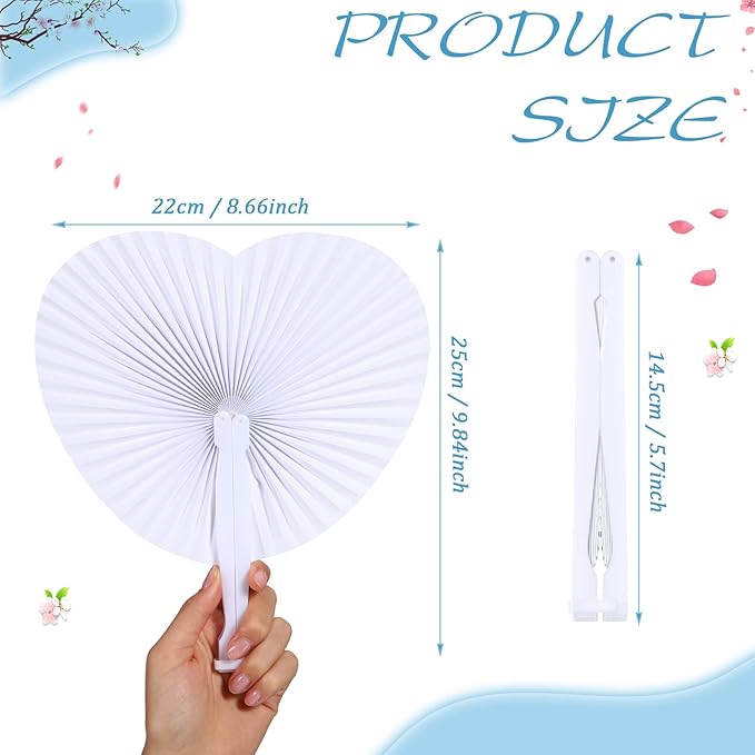 Unittype 150 Packs Wedding Paper Fans Heart Shaped Folding Handheld Fans - Image 2