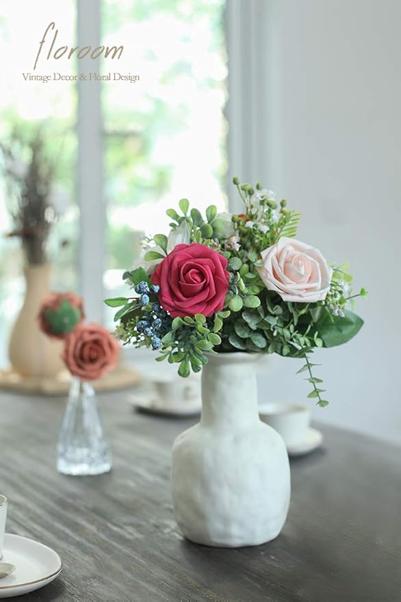 Floroom Artificial Flowers 50pcs Real Looking Fuchsia Foam Fake Roses - Image 3