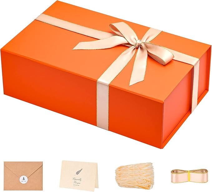 LIFELUM Gift Boxes Bulk, 13.85 x 8.35 x 4.45 inch 1 Pack Orange Gift Boxes by LIFELUM