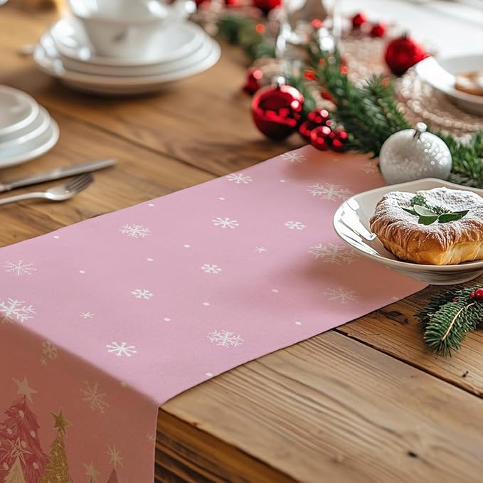 GEEORY Christmas Table Runner 13x60 Inch, Xmas Trees Snowflakes Holiday - Image 6
