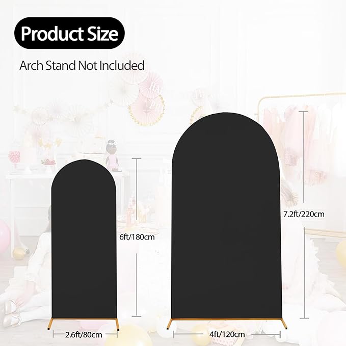 WEERRW Black Arch Backdrop Cover Set of 2 Spandex Fitted Round Top Chiara - Image 5