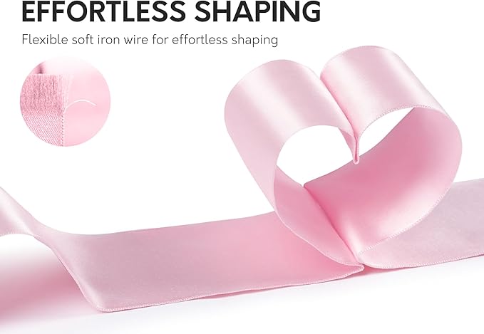 Pink Satin Ribbon Double-Faced Wired Ribbons - Image 3