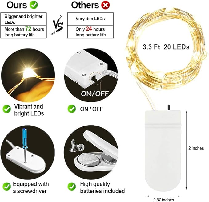 MUMUXI 20 Pack 3.3ft Fairy Lights Battery Operated String Lights, Mini LEDs - Image 6
