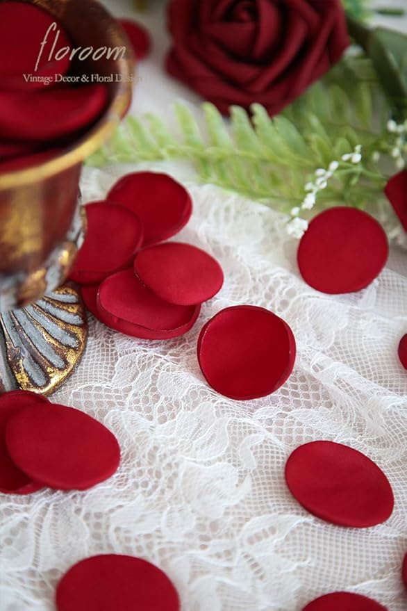 Floroom 300pcs Rose Petals Dark Red Faux Silk Flower Petals - Image 3
