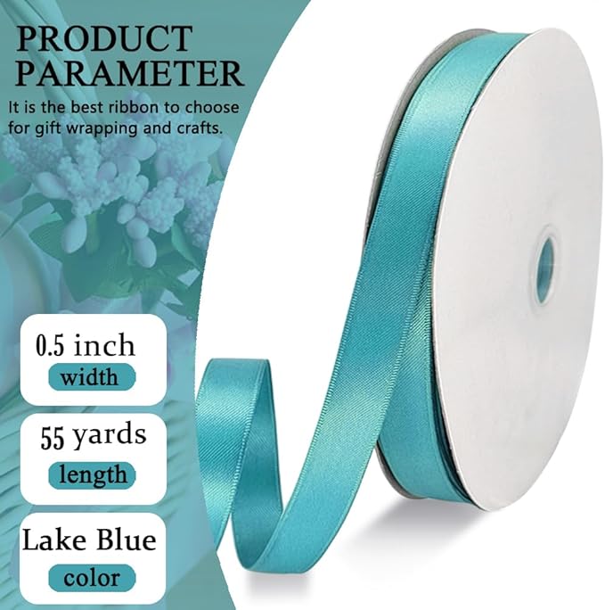 Lake Blue Satin Ribbon Double Faced Satin 1/2 inch x 55 Yards Polyester Ribbon - Image 2