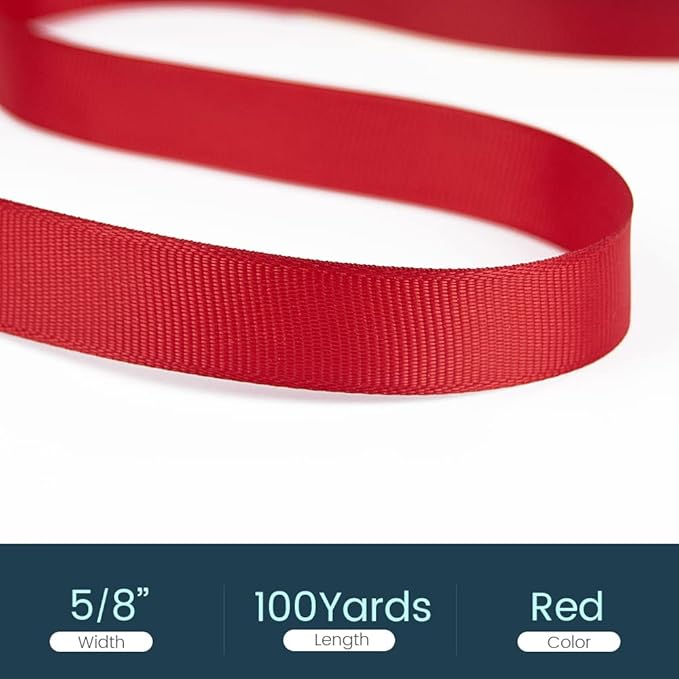 5/8" X 100 Yards Red Grosgrain Ribbon, Premium Grosgrain Ribbon - Image 2