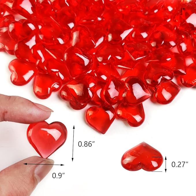 200 PCS Red Acrylic Hearts for Shaped Crystals Fake Heart Gems for Vase Fillers - Image 4