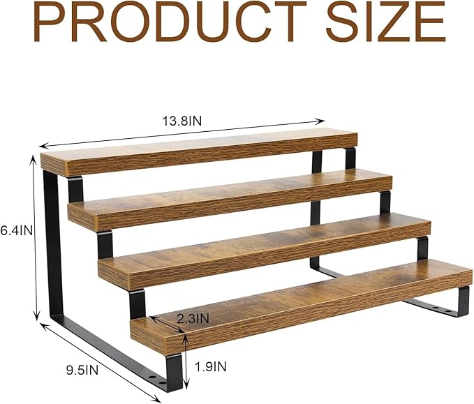 4-Tier Wooden Display Riser Shelf Stand for, Condiment & Dolls Collection Home - Image 5