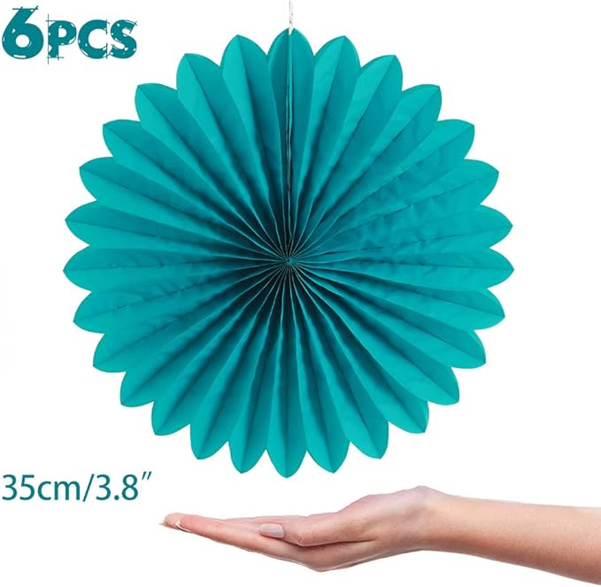 Easy Joy Teal Party Decorations Paper Fans Birthday Wedding Home Party Hanging - Image 3