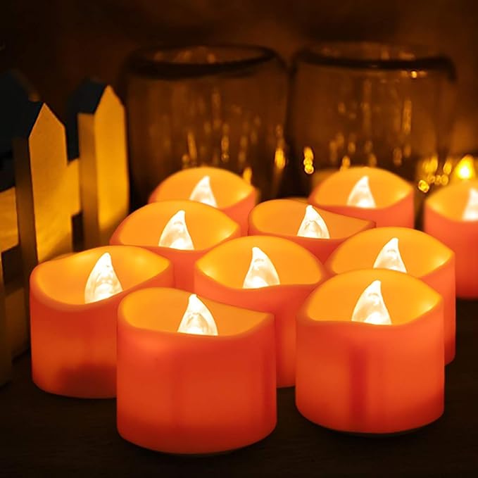 Homemory Halloween 12 Pack Orange Tea Light Candles, Battery Operated LED - Image 6