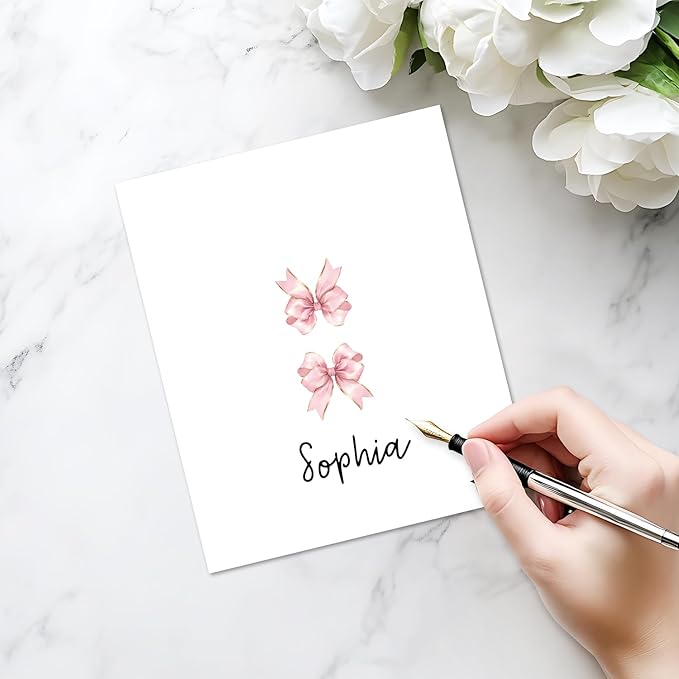 25 Pack Pink Bow Place Cards, Editable Name Cards - Image 3