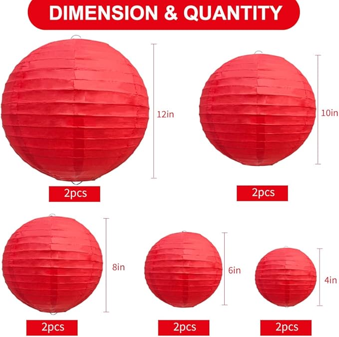 BEISHIDA Red Round Paper Lanterns Decorative Hanging Asia Chinese Japanese - Image 2