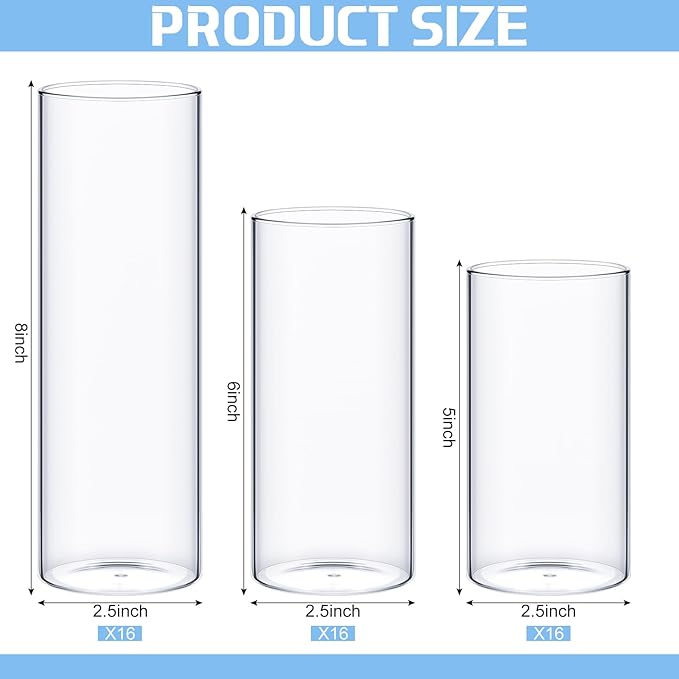 Thin Glass Cylinder Vases 2.5''/3.3'' Diameter 2mm Wall Thickness Clear Flowers - Image 2