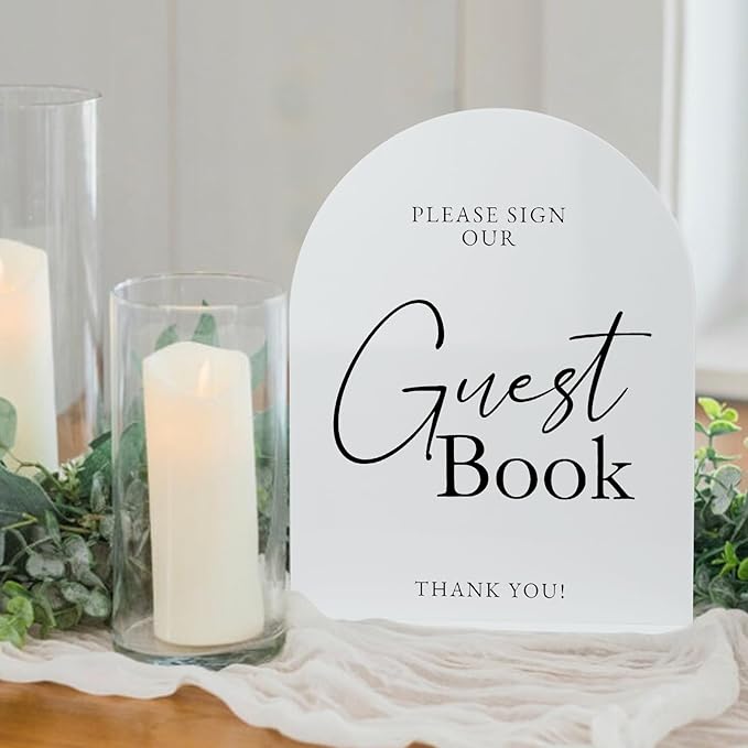 White Arch Acrylic Wedding Sign- 8"x10" Guest Book Sign and Base, 1/8" Thick | - Image 6