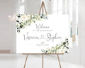 Welcome Wedding Signs, Minimalist White Floral Wedding Sign Decorations Signage by CENOVACY
