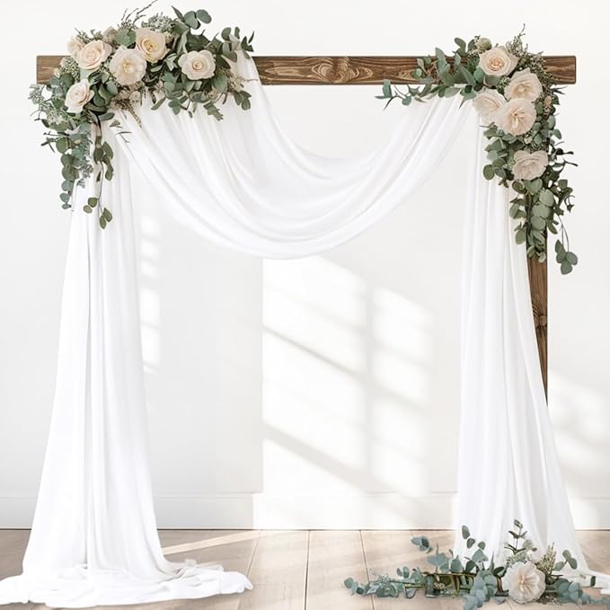 White Elegant Arch Draping Fabric 2 Panels Outdoor 29" × 20Ft Sheer Chiffon by Santaben