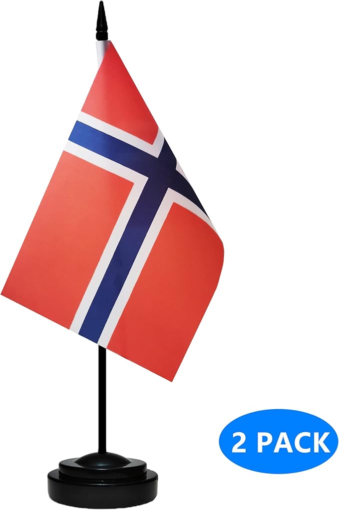 Norway Norwegian Deluxe Desk Flag Set Small Mini Miniature Norway Norwegian - Image 2