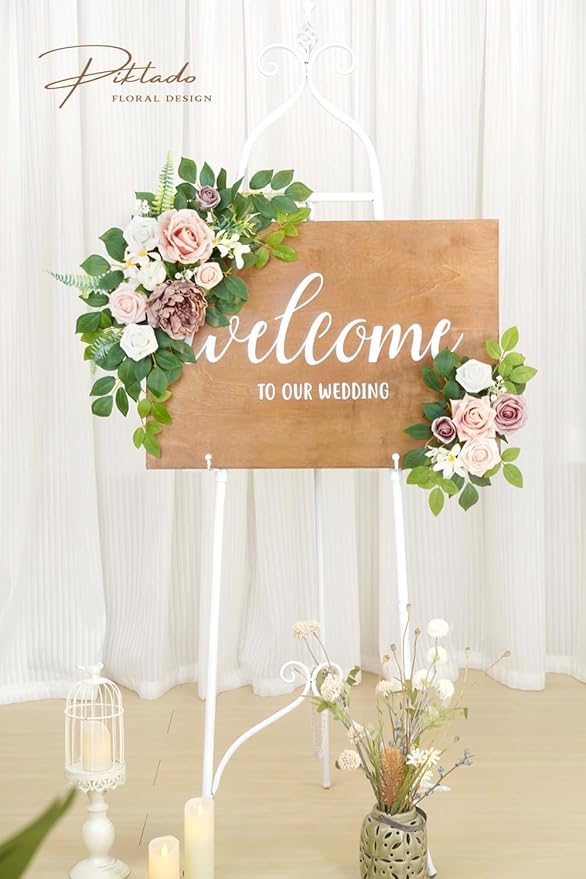 Wedding decor Welcome Sign Flower Backdrop Garland - Image 4