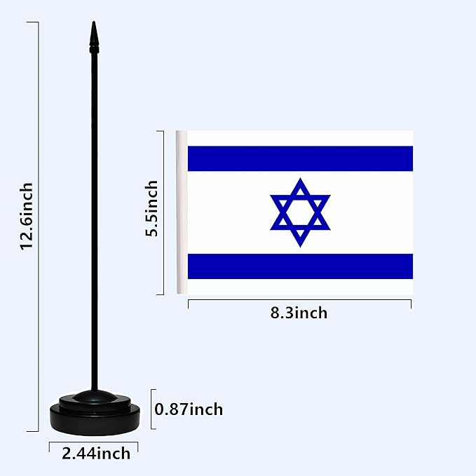 Israel Israeli Deluxe Desk Flag Set Small Mini Miniature Israel Israeli Table - Image 3