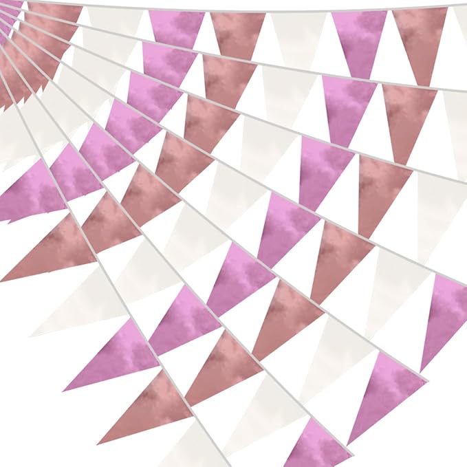 20M/65FT Rose-Gold Pink Triangle Pennant Banner Flag Metallic Fabric Bunting by raqieden