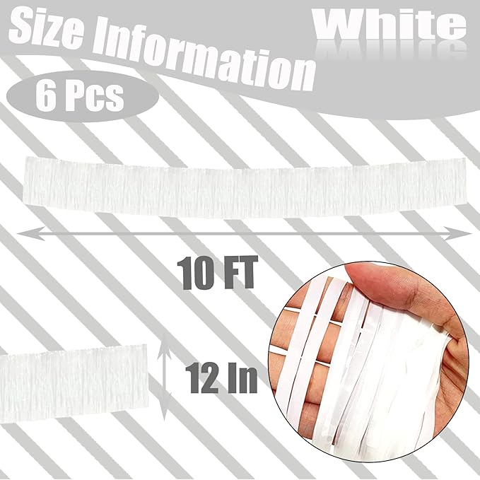 6 Pack 10 Feet White Foil Fringe Garland Metallic Tinsel Streamers Banner Wall - Image 2
