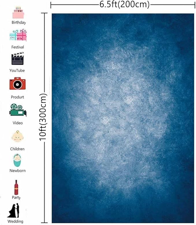 6.5x10ft Dark Blue Gradient Portrait Photo Backdrops Bright Center Abstract - Image 4