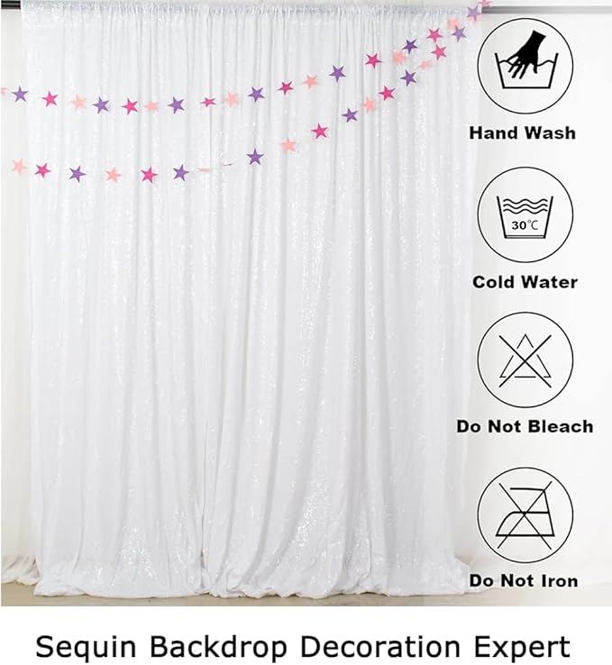ShinyBeauty 10x10FT White Sequin Photo Backdrop - Image 6