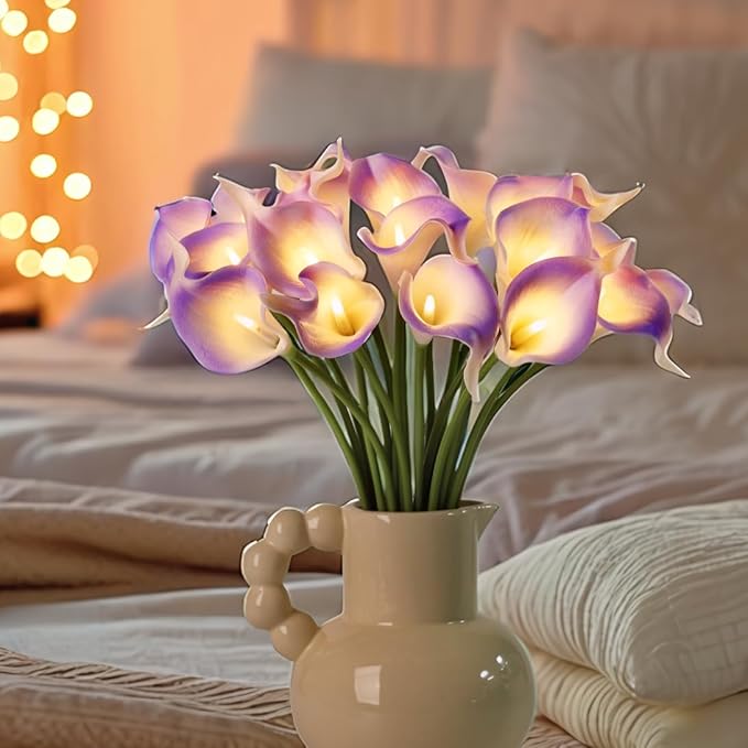 20pcs Artificial Calla Lily Bouquet Lamp Faux Floarl Night Light Real Touch - Image 5