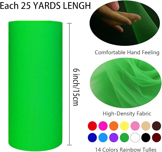 14 Colors Tulle Rolls 6” by 25 Yards Rainbow Tulle Netting Fabric Spool - Image 2